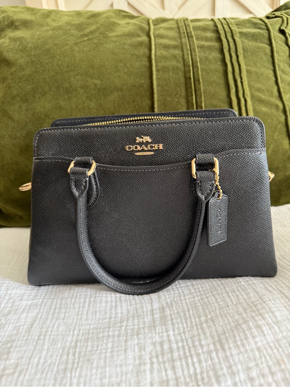Coach Black Saffiano Leather Satchel with Gold Hardware